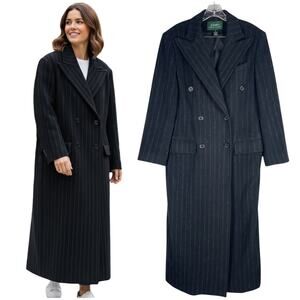 Lauren Ralph Lauren Pinstripe Wool Blend Double Breated Coat Black Size 8